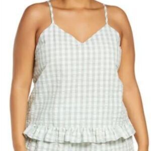 Open Edit Gingham Ruffle Hem Pajama Tank Top Size Large